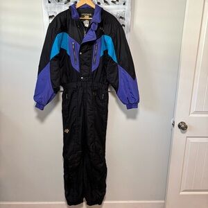 Vintage Descente Stylish Black 80’s Color Block Full Ski Suit Jumpsuit Men’s L